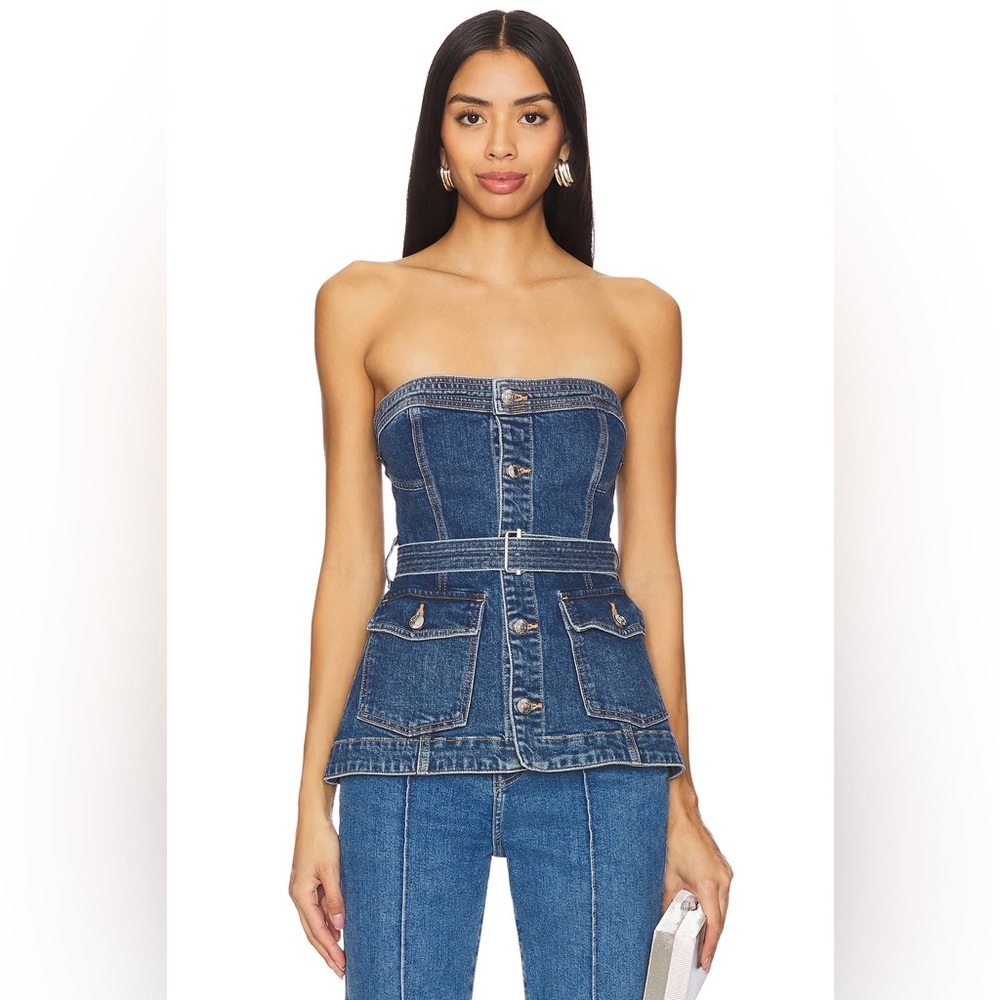 NWT!! Cyan Belted Bustier Top in Marine Wash
SIMKHAI
Size: XS 0 
Denim